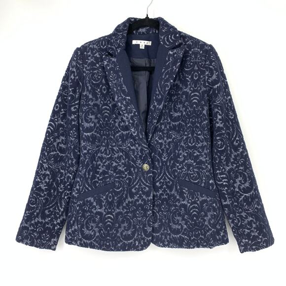 Cabi Jacket Women's Size 4 Brocade Single Button Blazer Navy Blue Jacquard Print - Picture 1 of 6